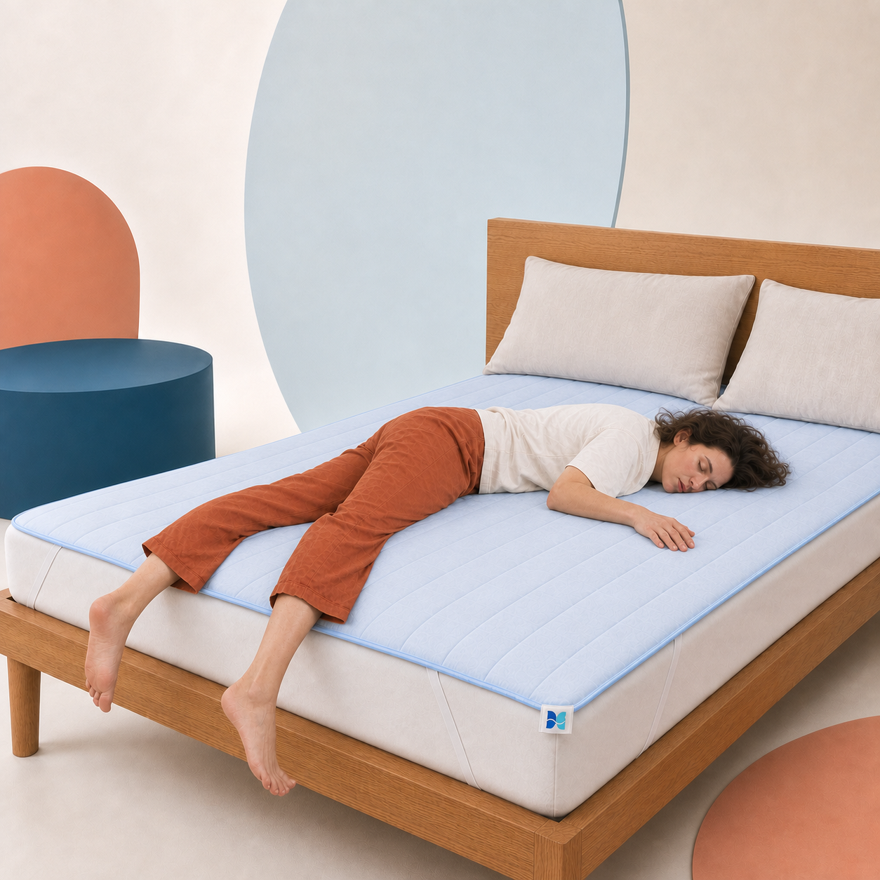 Sieste sur le protège-matelas — Bleu ciel