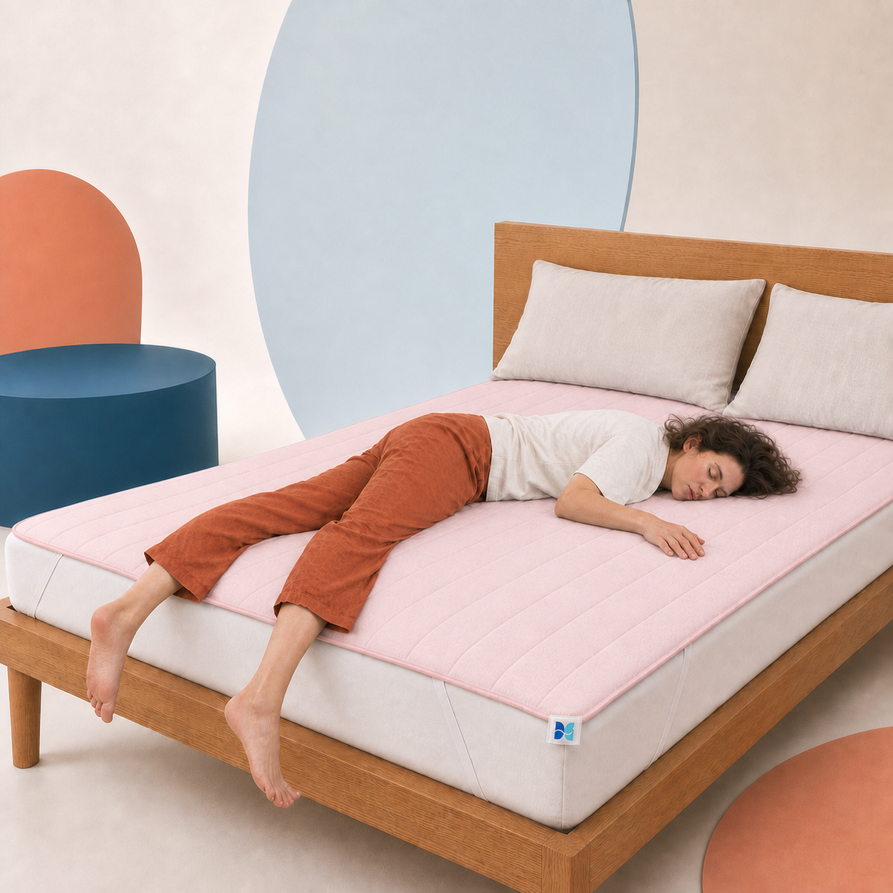Sieste sur le protège-matelas — Rose poudré